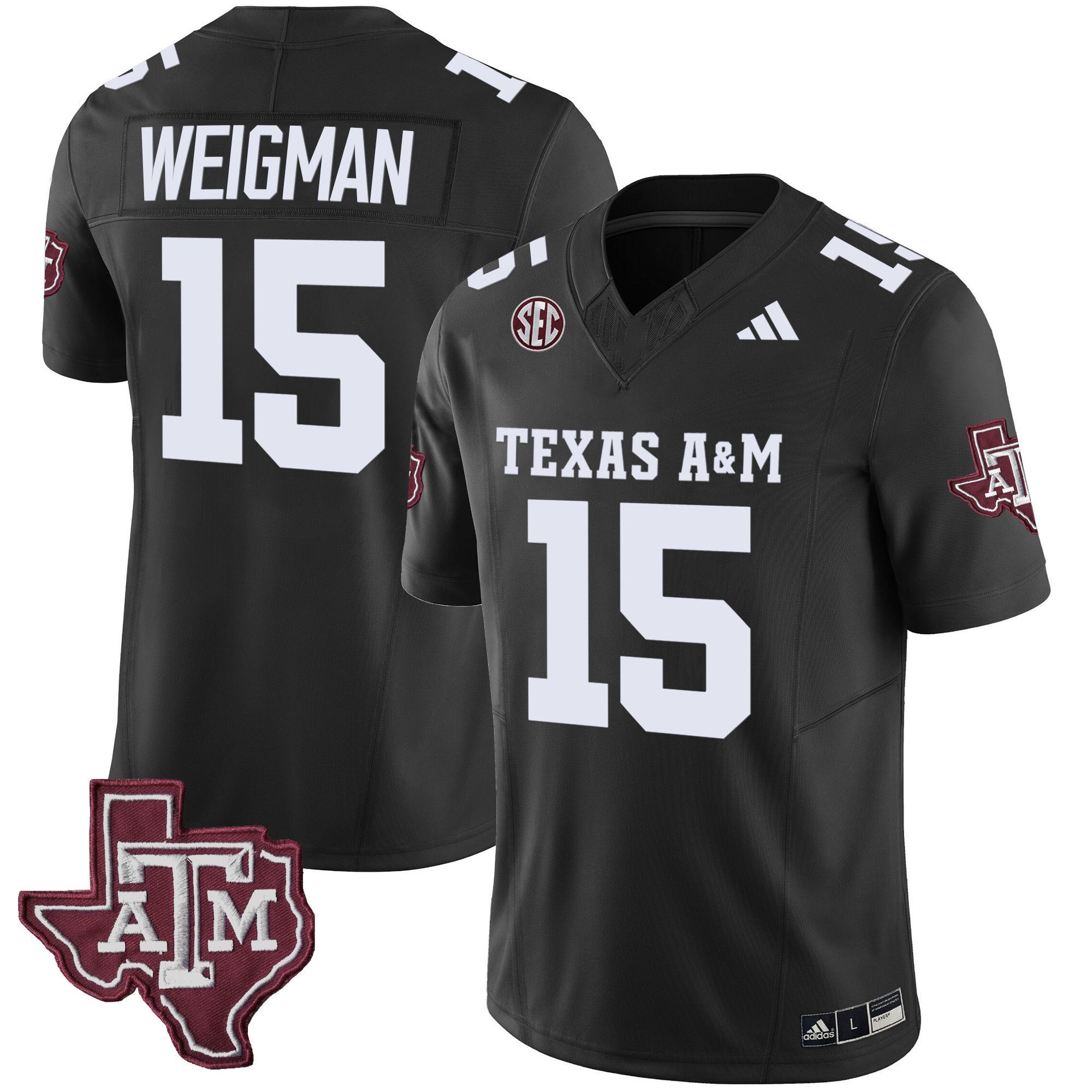 Men Texas A&M Aggies #15 Weigman Black 2024 Vapor Limited NCAA Jersey style 1